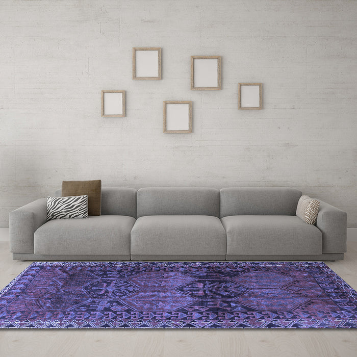 Machine Washable Persian Blue Traditional Rug in a Living Room, wshtr4198blu