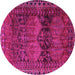 Round Machine Washable Persian Pink Traditional Rug, wshtr4198pnk