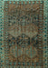 Machine Washable Persian Turquoise Traditional Area Rugs, wshtr4198turq