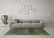 Machine Washable Persian Turquoise Traditional Area Rugs in a Living Room,, wshtr4198turq