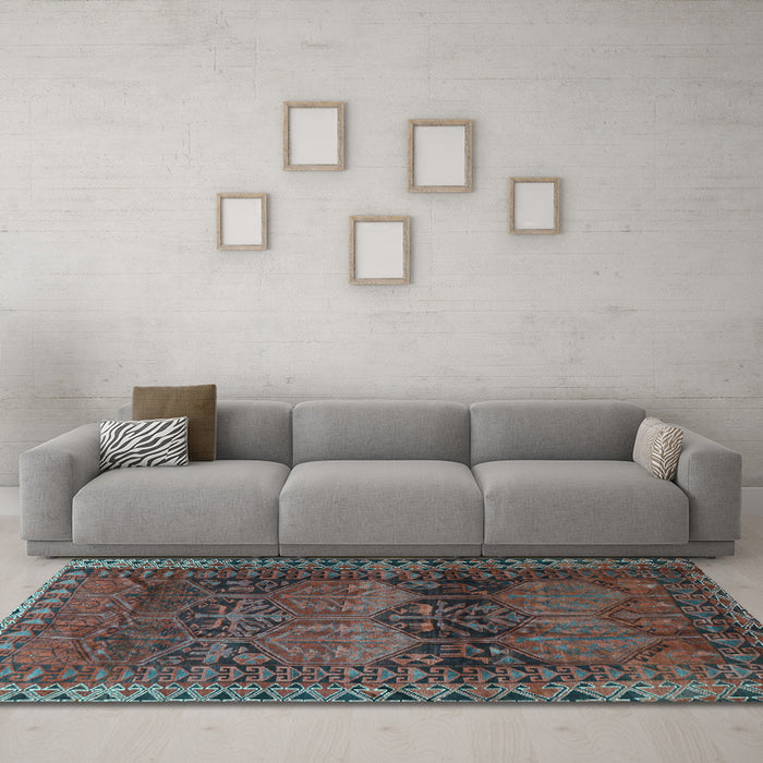 Machine Washable Persian Light Blue Traditional Rug in a Living Room, wshtr4198lblu