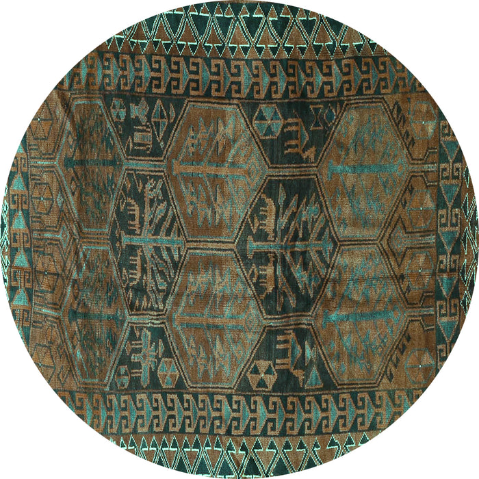 Round Persian Turquoise Traditional Rug, tr4198turq