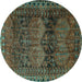 Round Persian Turquoise Traditional Rug, tr4198turq