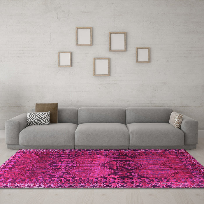 Machine Washable Persian Pink Traditional Rug in a Living Room, wshtr4198pnk