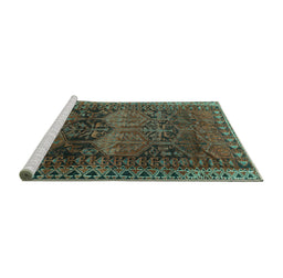Sideview of Machine Washable Persian Turquoise Traditional Area Rugs, wshtr4198turq