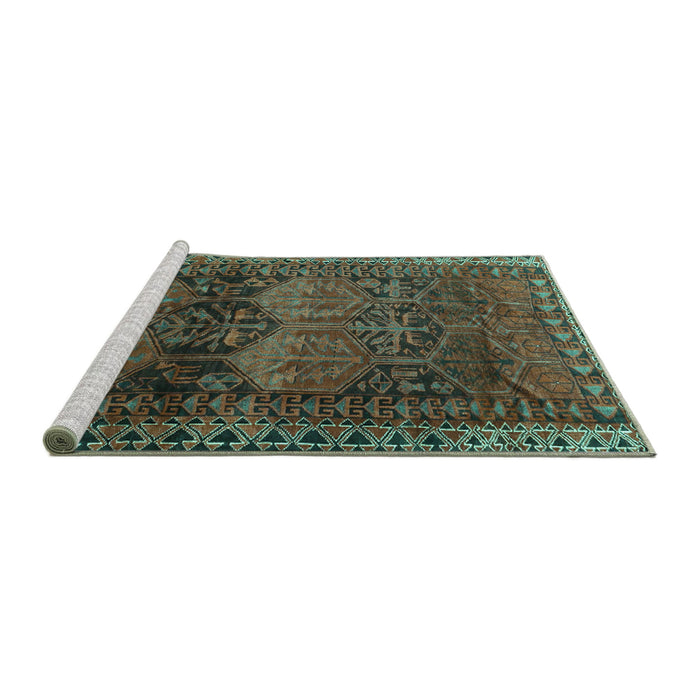 Sideview of Machine Washable Persian Turquoise Traditional Area Rugs, wshtr4198turq