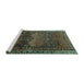 Sideview of Machine Washable Persian Turquoise Traditional Area Rugs, wshtr4198turq