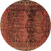 Round Persian Brown Traditional Rug, tr4198brn