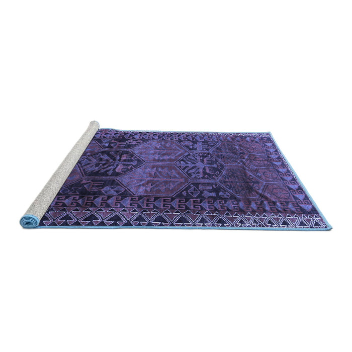 Sideview of Machine Washable Persian Blue Traditional Rug, wshtr4198blu