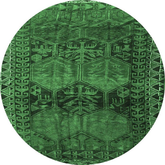 Round Persian Emerald Green Traditional Rug, tr4198emgrn
