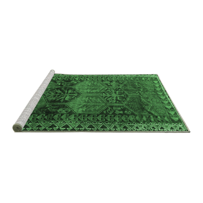 Sideview of Machine Washable Persian Emerald Green Traditional Area Rugs, wshtr4198emgrn