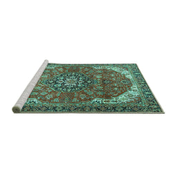 Sideview of Machine Washable Medallion Turquoise Traditional Area Rugs, wshtr4199turq