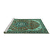 Sideview of Machine Washable Medallion Turquoise Traditional Area Rugs, wshtr4199turq