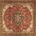 Square Machine Washable Medallion Brown Traditional Rug, wshtr4199brn