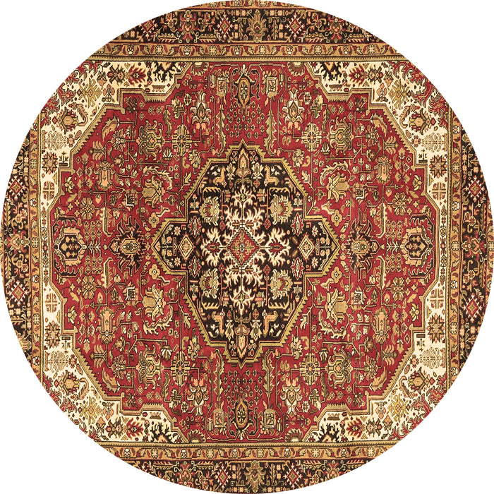 Round Machine Washable Medallion Brown Traditional Rug, wshtr4199brn