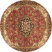 Round Machine Washable Medallion Brown Traditional Rug, wshtr4199brn