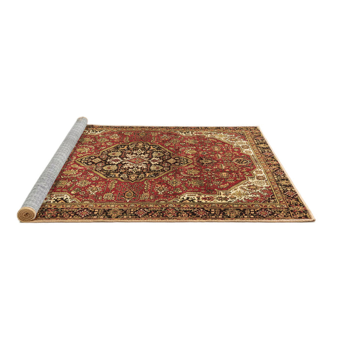 Sideview of Machine Washable Medallion Brown Traditional Rug, wshtr4199brn