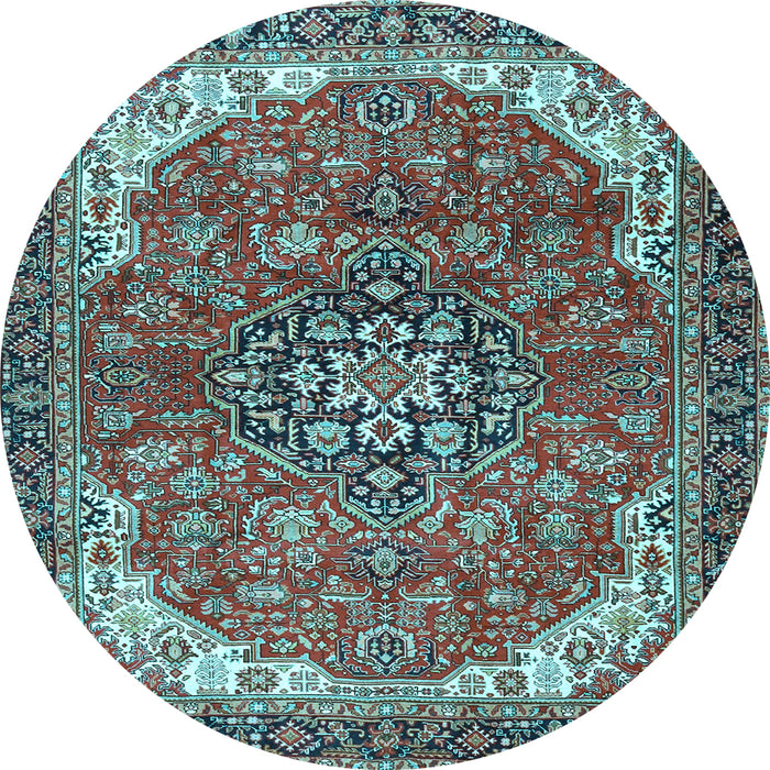 Round Machine Washable Medallion Light Blue Traditional Rug, wshtr4199lblu