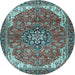 Round Machine Washable Medallion Light Blue Traditional Rug, wshtr4199lblu