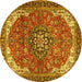 Round Machine Washable Medallion Yellow Traditional Rug, wshtr4199yw