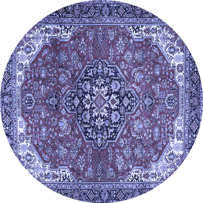 Round Machine Washable Medallion Blue Traditional Rug, wshtr4199blu