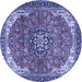 Round Machine Washable Medallion Blue Traditional Rug, wshtr4199blu