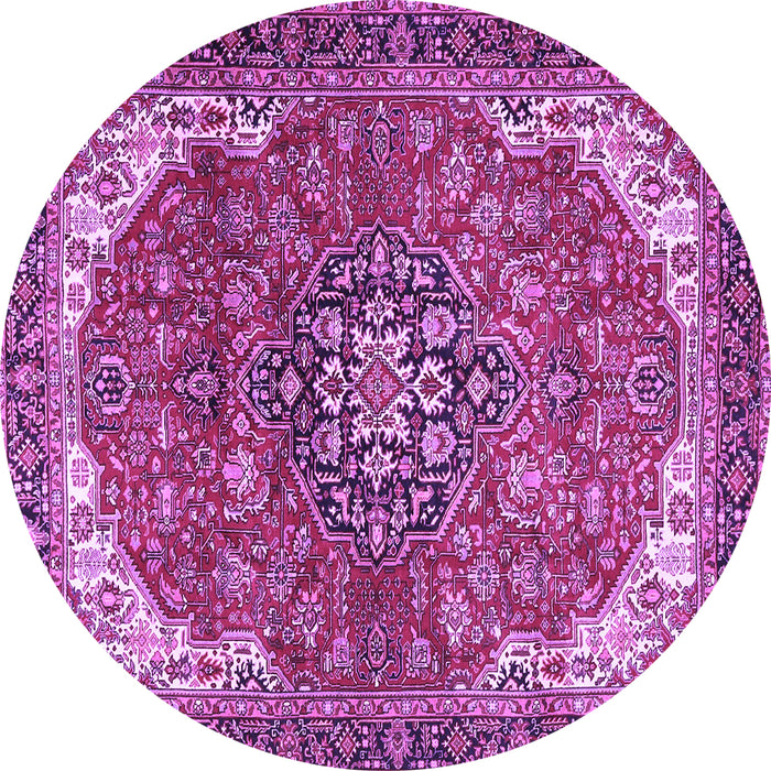 Round Machine Washable Medallion Purple Traditional Area Rugs, wshtr4199pur