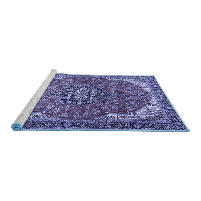 Sideview of Machine Washable Medallion Blue Traditional Rug, wshtr4199blu