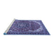 Sideview of Machine Washable Medallion Blue Traditional Rug, wshtr4199blu