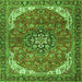 Round Machine Washable Medallion Green Traditional Area Rugs, wshtr4199grn