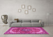 Machine Washable Medallion Pink Traditional Rug in a Living Room, wshtr4199pnk