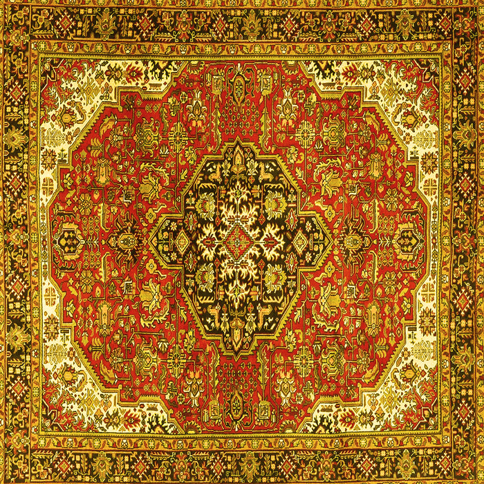 Square Machine Washable Medallion Yellow Traditional Rug, wshtr4199yw