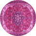 Round Machine Washable Medallion Pink Traditional Rug, wshtr4199pnk