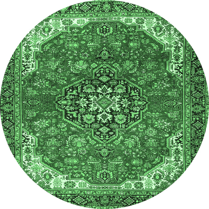 Round Machine Washable Medallion Emerald Green Traditional Area Rugs, wshtr4199emgrn