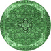 Round Machine Washable Medallion Emerald Green Traditional Area Rugs, wshtr4199emgrn