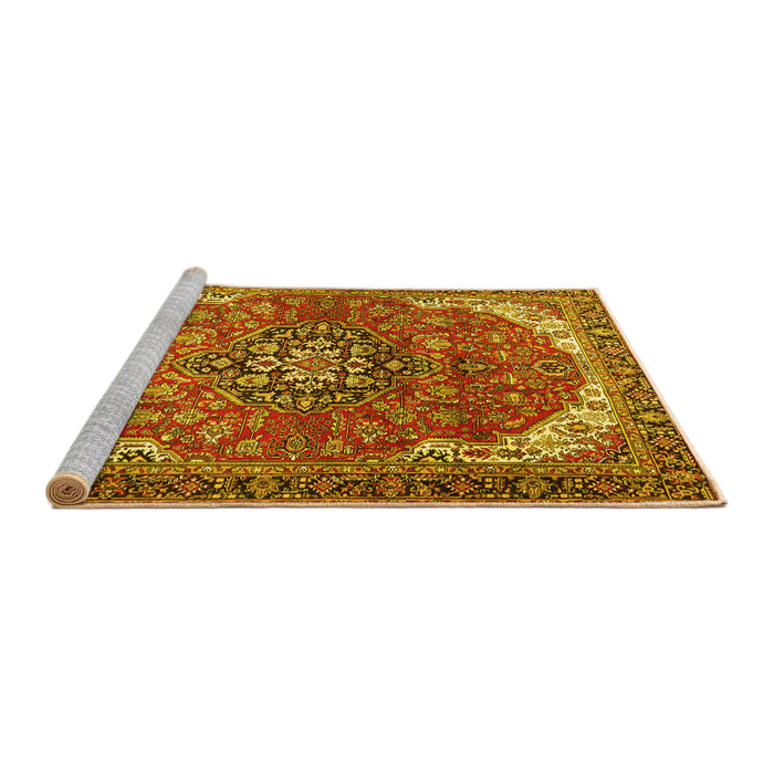 Sideview of Machine Washable Medallion Yellow Traditional Rug, wshtr4199yw