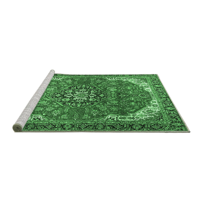 Sideview of Machine Washable Medallion Emerald Green Traditional Area Rugs, wshtr4199emgrn