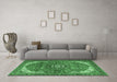 Machine Washable Medallion Emerald Green Traditional Area Rugs in a Living Room,, wshtr4199emgrn