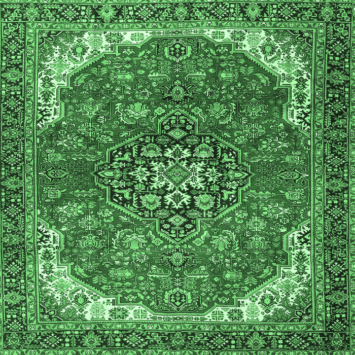Square Medallion Emerald Green Traditional Rug, tr4199emgrn
