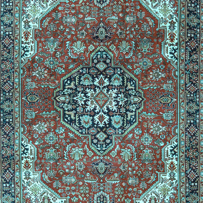 Machine Washable Medallion Light Blue Traditional Rug, wshtr4199lblu