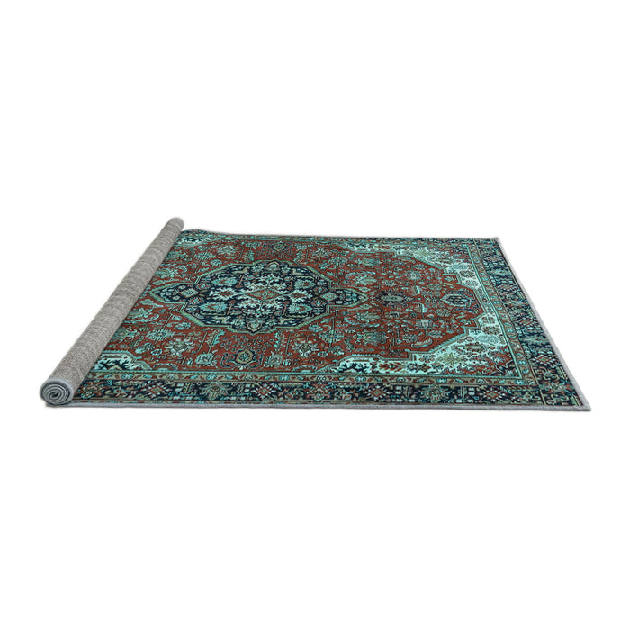 Sideview of Machine Washable Medallion Light Blue Traditional Rug, wshtr4199lblu