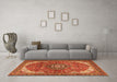 Machine Washable Medallion Orange Traditional Area Rugs in a Living Room, wshtr4199org