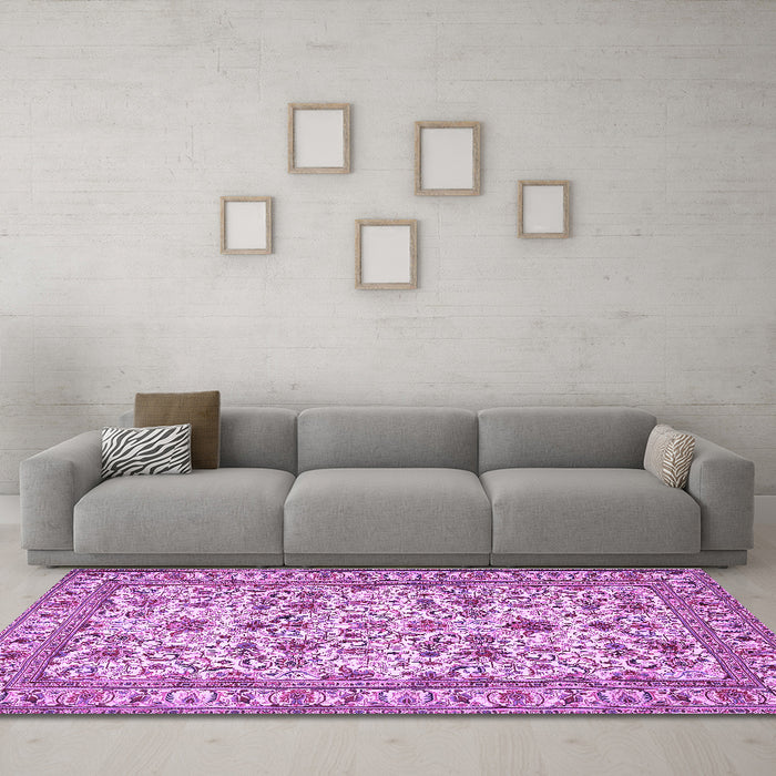 Machine Washable Persian Purple Traditional Area Rugs in a Living Room, wshtr419pur