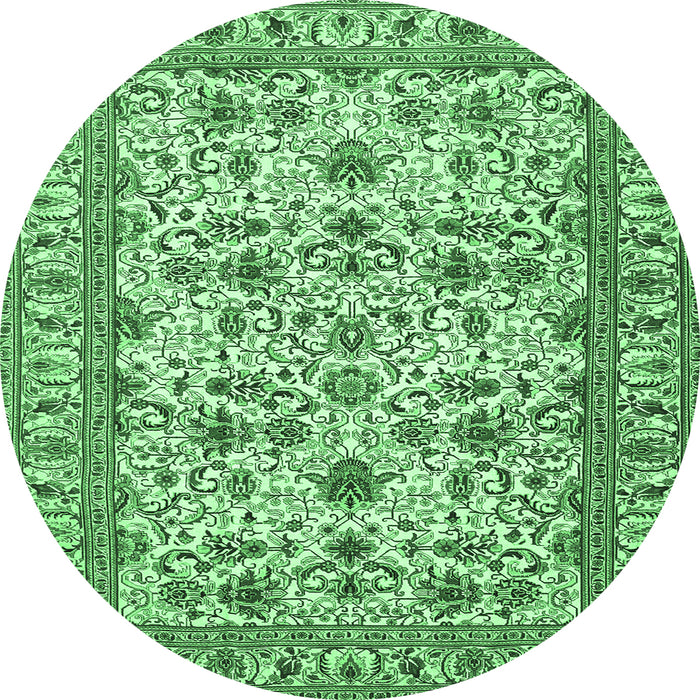 Round Machine Washable Persian Emerald Green Traditional Area Rugs, wshtr419emgrn