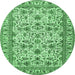 Round Machine Washable Persian Emerald Green Traditional Area Rugs, wshtr419emgrn