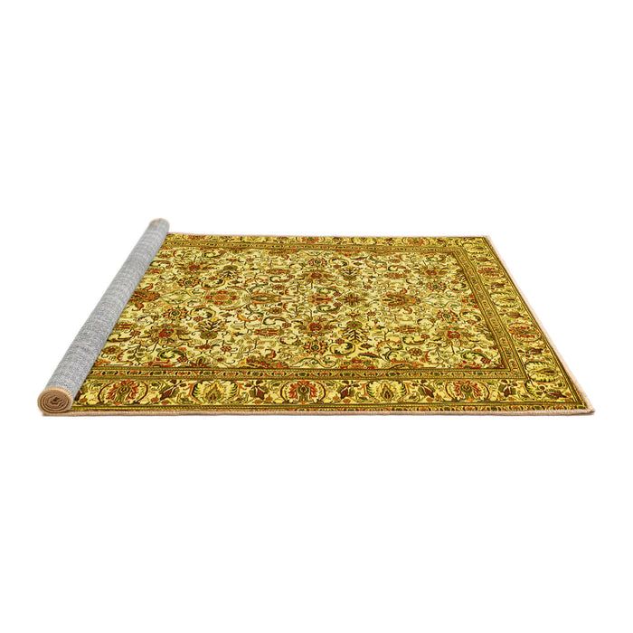 Sideview of Machine Washable Persian Yellow Traditional Rug, wshtr419yw