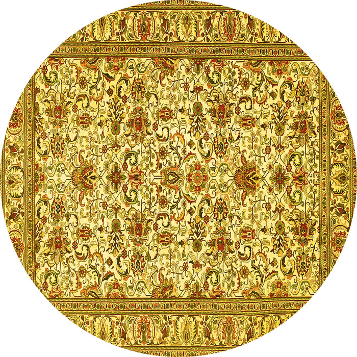 Round Persian Yellow Traditional Rug, tr419yw