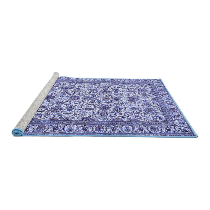 Sideview of Machine Washable Persian Blue Traditional Rug, wshtr419blu