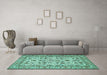 Machine Washable Persian Turquoise Traditional Area Rugs in a Living Room,, wshtr419turq