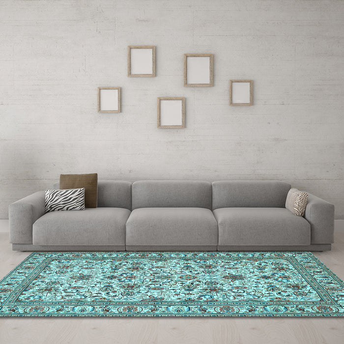 Machine Washable Persian Light Blue Traditional Rug in a Living Room, wshtr419lblu